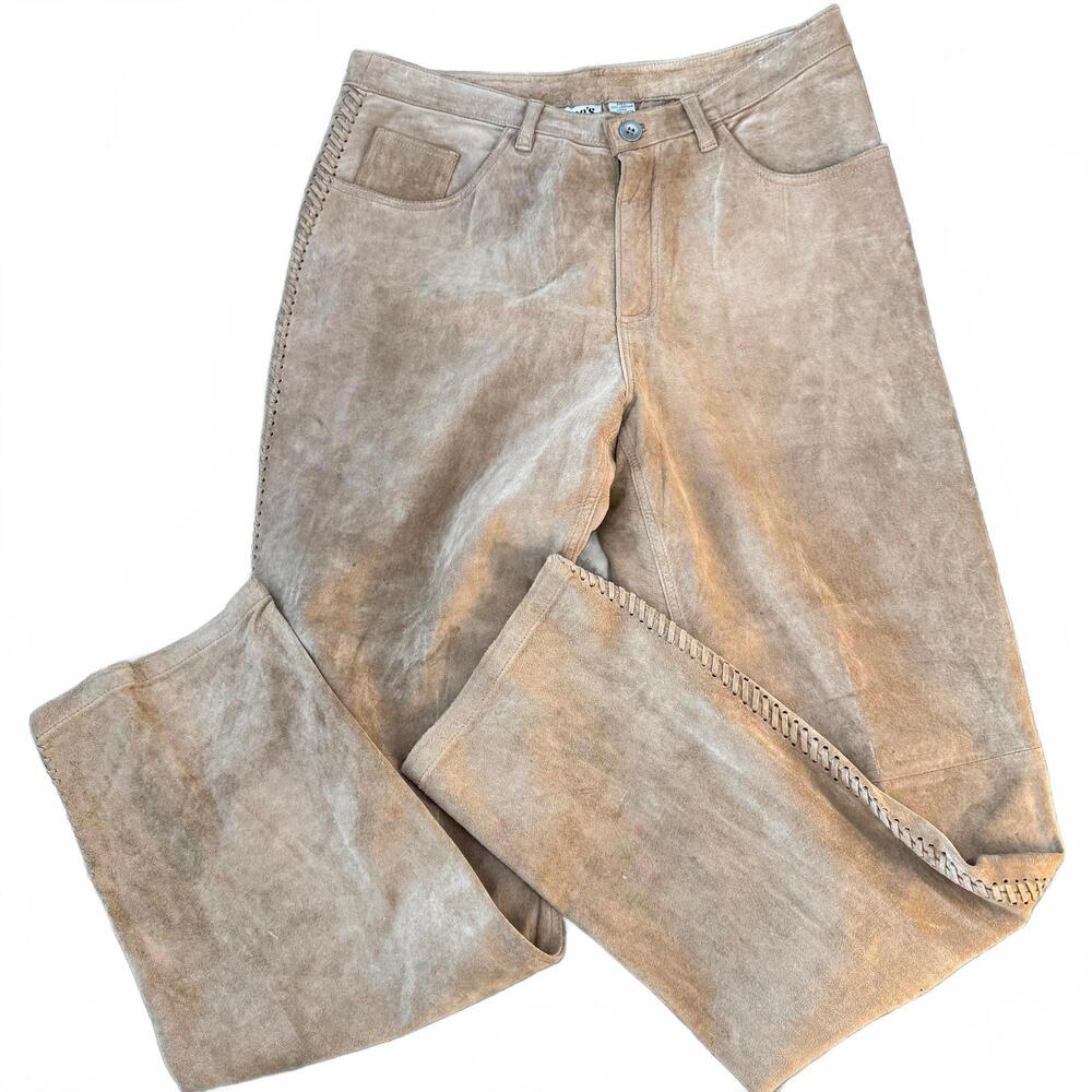 CHICO'S VTG Chestnutβ Genuine Suede Straight Leg pants, Braided Side SZ 10 (1.5)